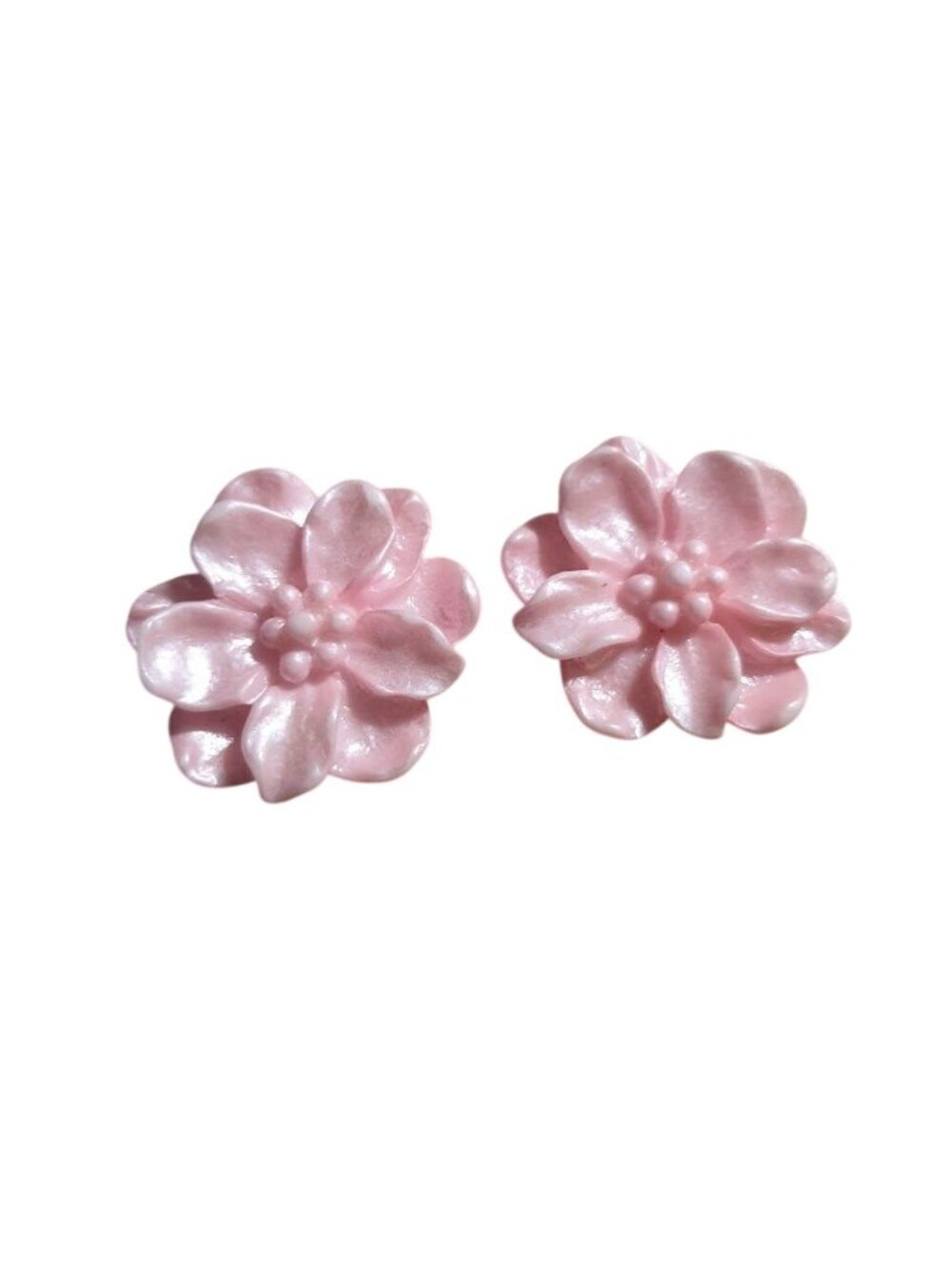 Pink Flower Stud Earrings Lightweight Resin Country Grandma Core Jewelry Gift